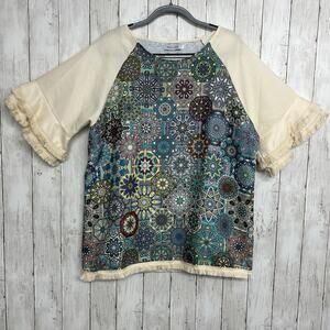 Misslook Plus Size Short Sleeve Geometric Fringe Flowy High Neck Blouse 3XL